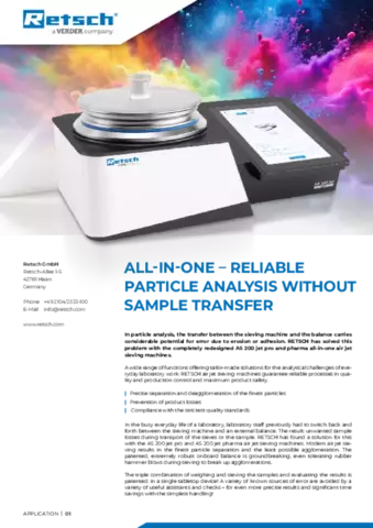 Air Jet Sieving - Particle Analysis without Sample Transfer