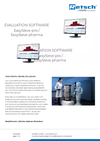 Product data sheet Easy Sieve