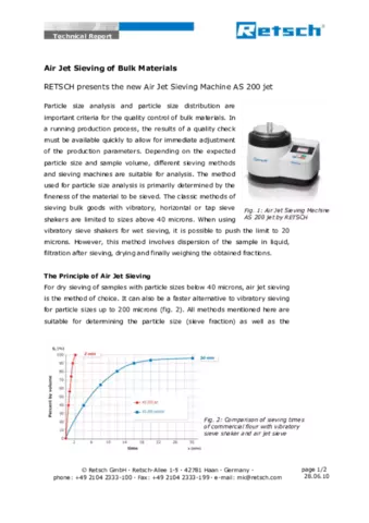 Air Jet Sieving of Bulk Materials