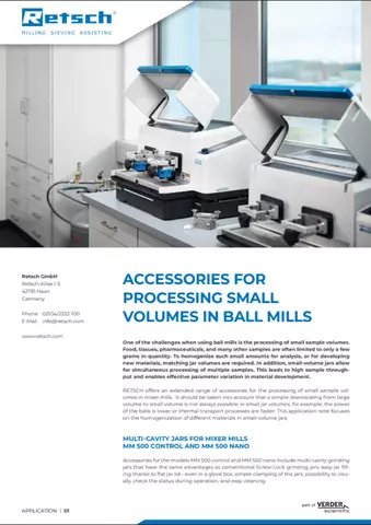 Accessories for Processing Small Volumes in Ball Mills