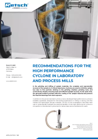 Recommendations for the high performance cyclones